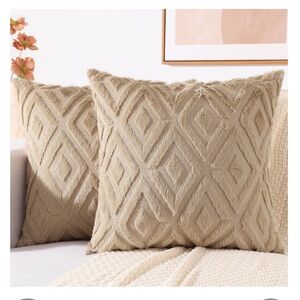 Contemporary Square Khaki Pillow Covers-Set of 2